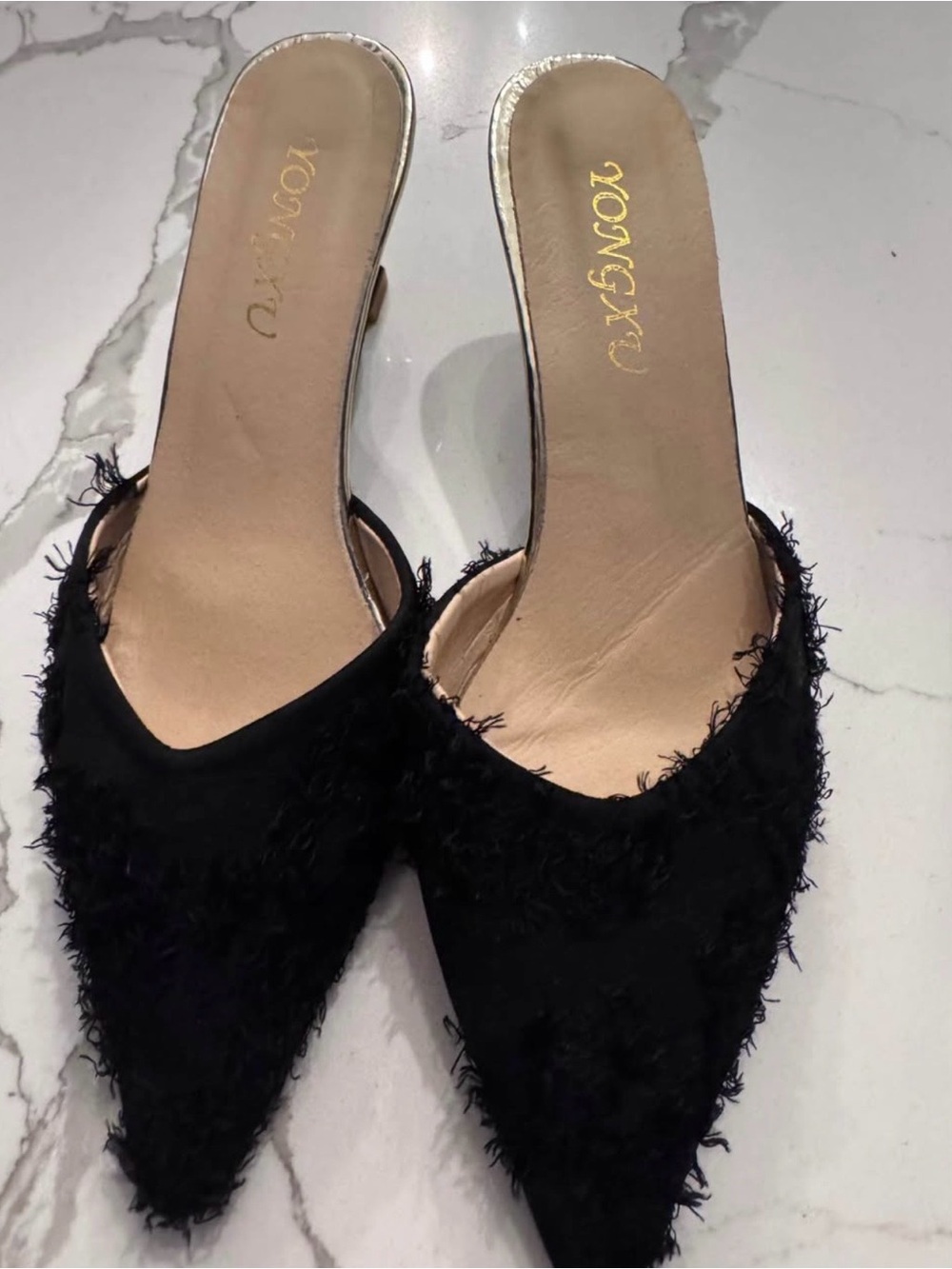 Yongki Black Pointed-Toe Slip-On Mules Size 7